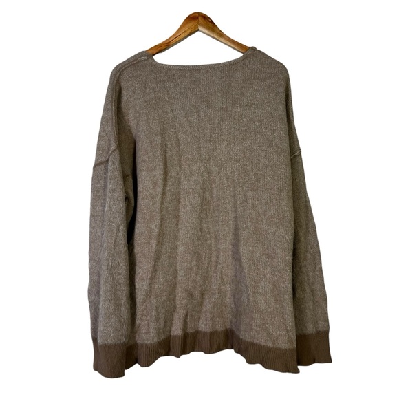 FOR THE REPUBLIC Oversized V-Neck Knit Sweater Womens L Brown Oversized Neutral - Picture 6 of 8